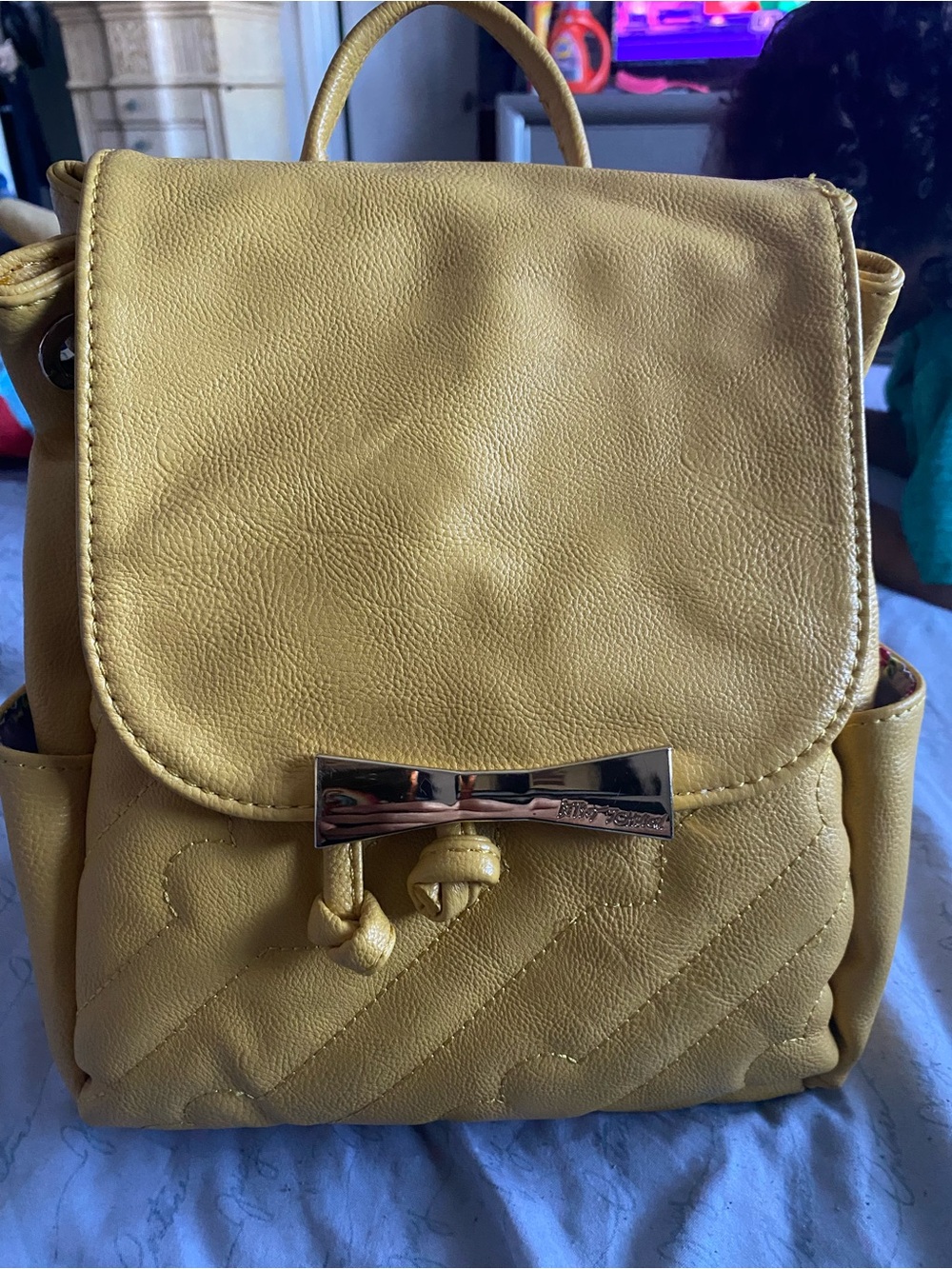 Betsey Johnson Yellow Faux-Leather Bow Accent Mini Backpack